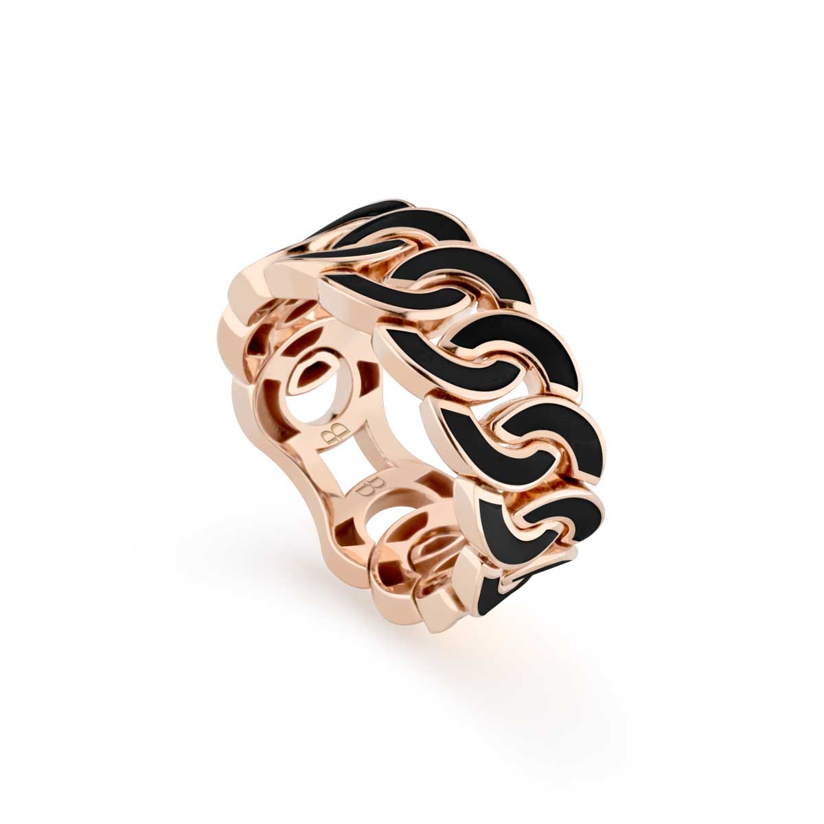 Anello Noon Regular in oro rosa 18 kt con smalto nero realizzato da Buonocore Gioielli