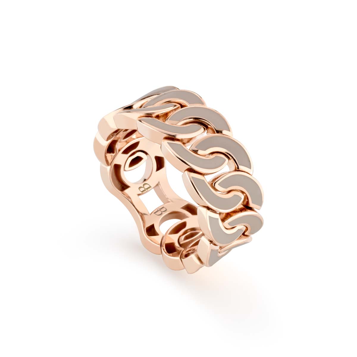 Anello Noon Regular in oro rosa 18 kt con smalto tortora realizzato da Buonocore Gioielli