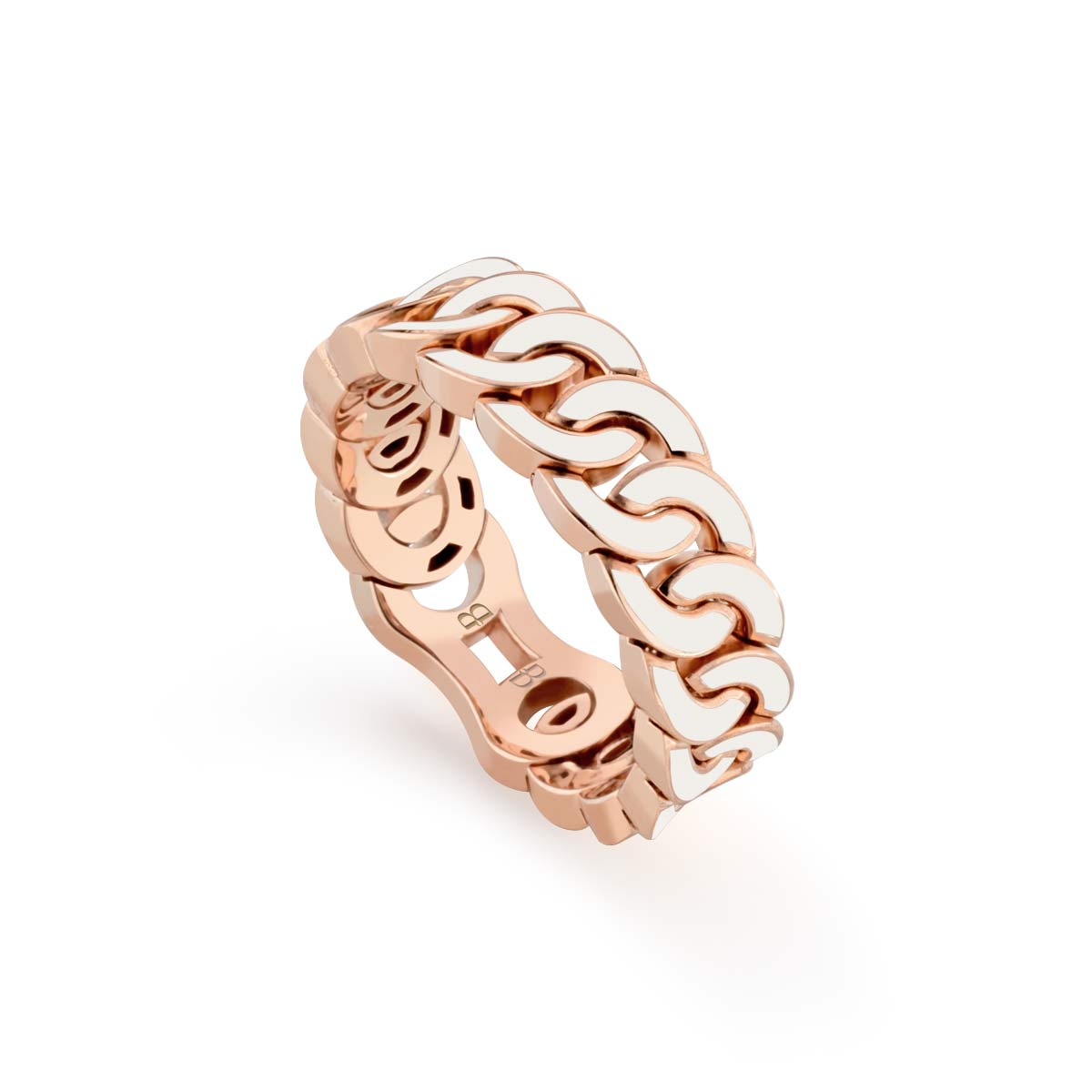 Anello Noon Thin in oro rosa 18 kt con smalto bianco realizzato da Buonocore Gioielli