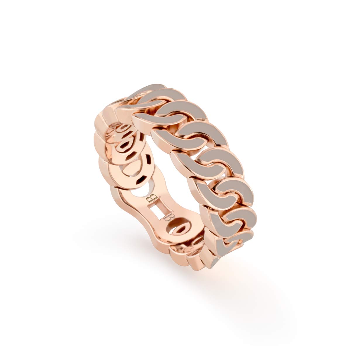 Anello Noon Thin in oro rosa 18 kt con smalto tortora realizzato da Buonocore Gioielli