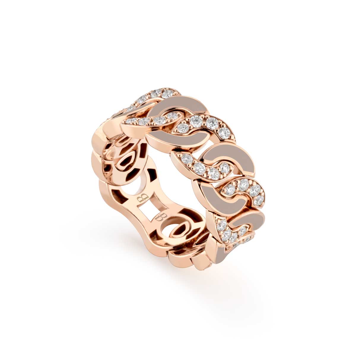 Anello Noon in oro rosa 18 kt, con smalto tortora e diamanti bianchi realizzato da Buonocore Gioielli