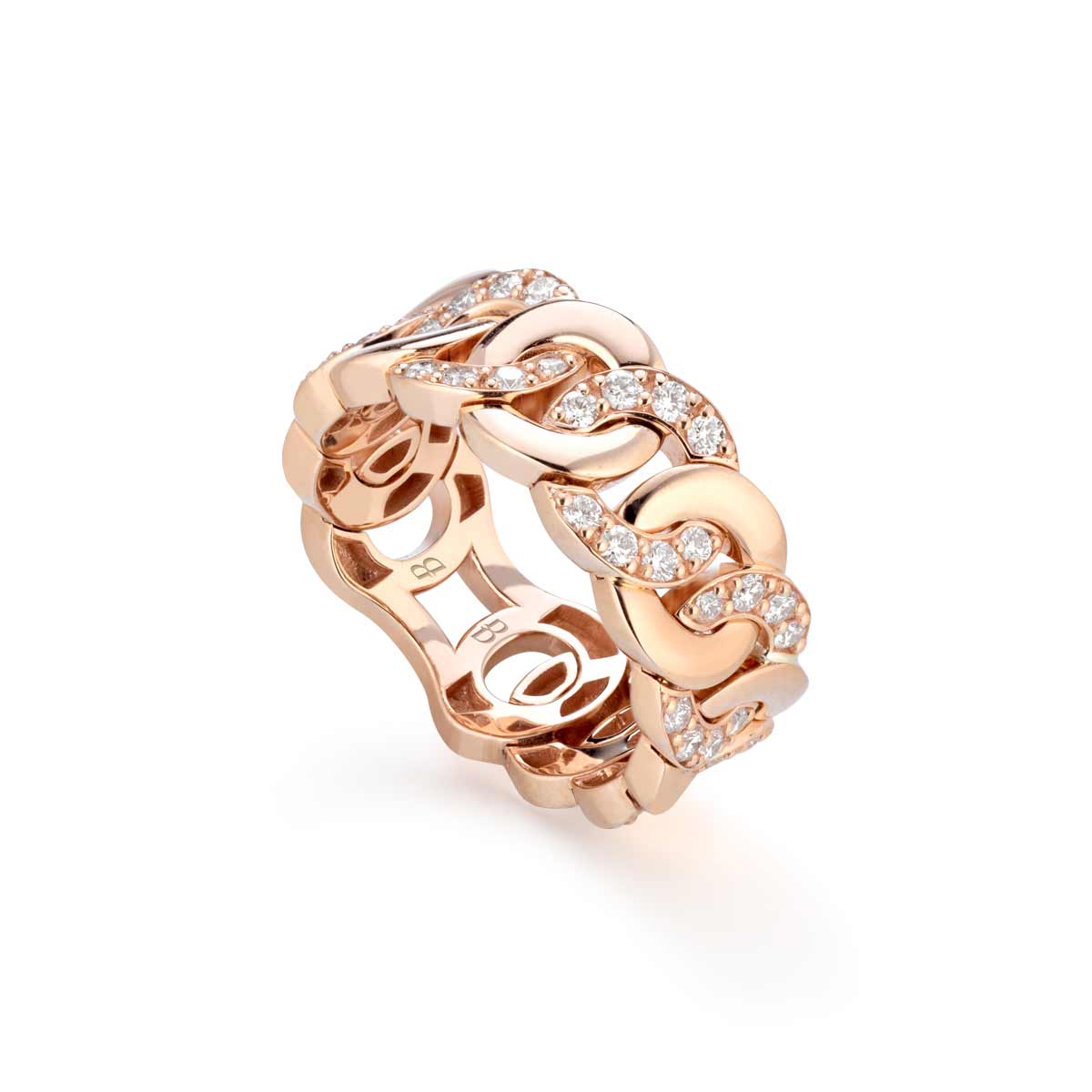 Anello Noon regular in oro rosa maglia alternata con diamanti bianchi realizzato da Buonocore Gioielli