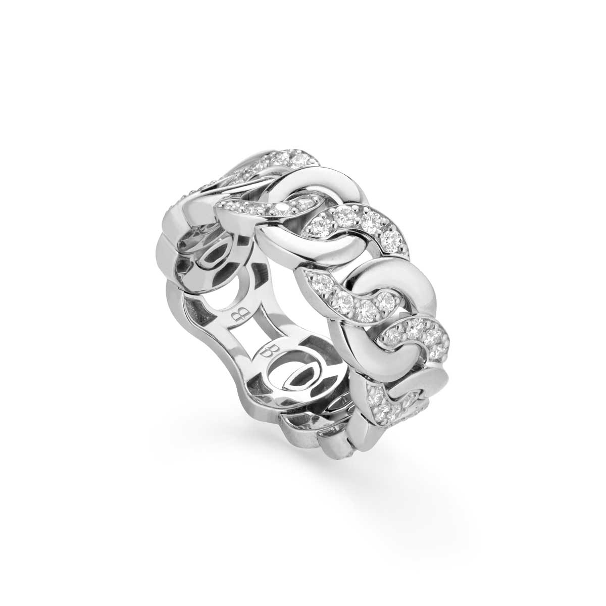 Anello Noon regular in oro bianco maglia alternata con diamanti bianchi realizzato da Buonocore Gioielli