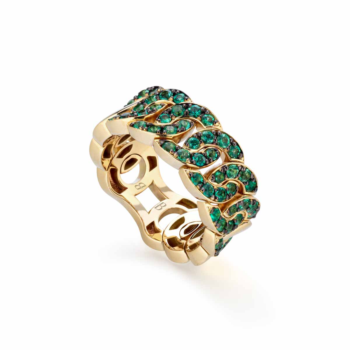 Anello Noon regular in oro giallo con smeraldi realizzato da Buonocore Gioielli