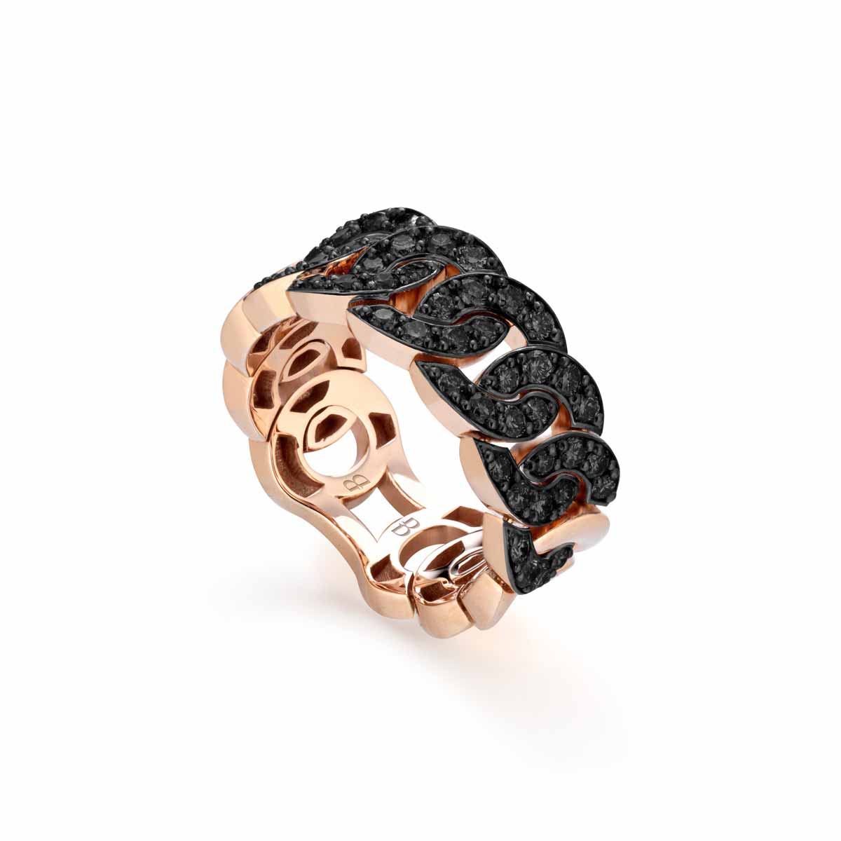 Anello Noon regular in oro rosa con diamanti neri realizzato da Buonocore Gioielli