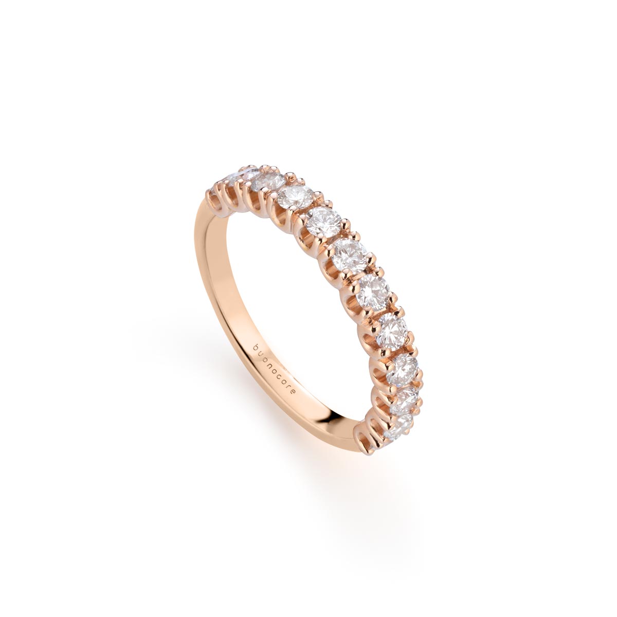 Anello veretta in oro rosa a mezza riviera di diamanti bianchi realizzato da Buonocore Gioielli