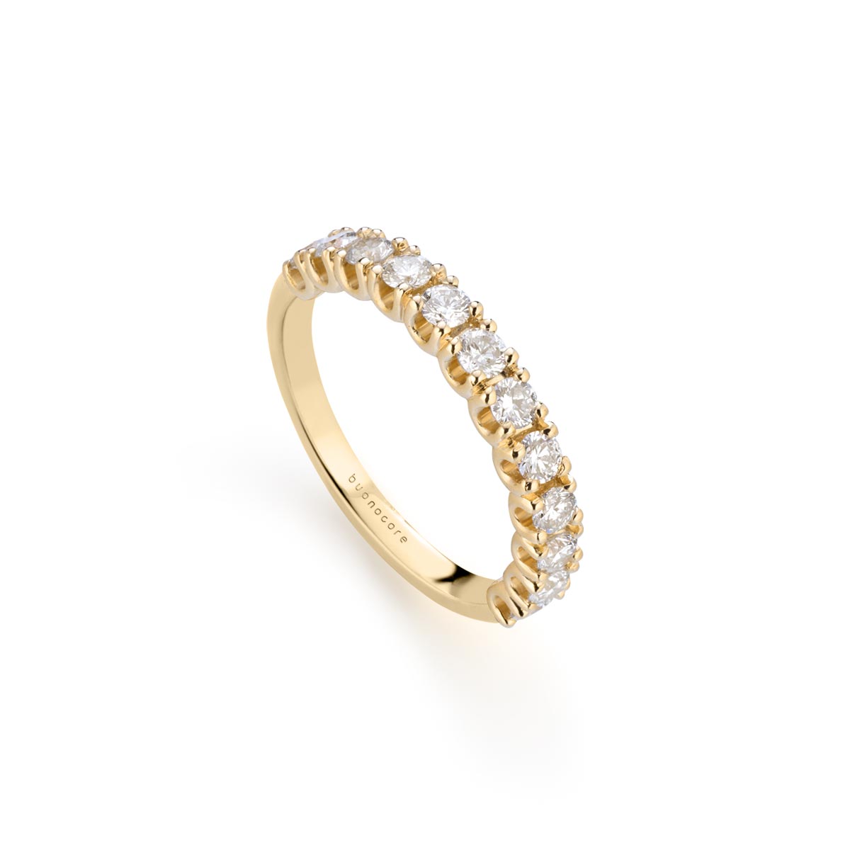 Anello veretta Eternity in oro giallo 18 kt, con diamanti bianchi realizzato da Buonocore Gioielli