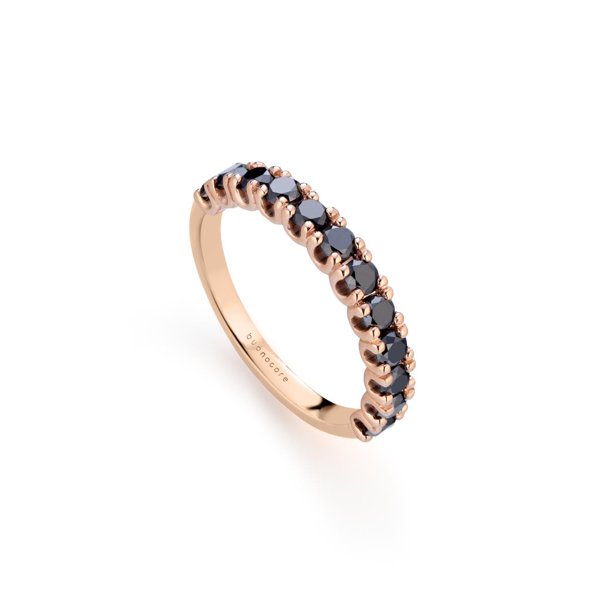 Veretta ring in rose gold with a half row of black diamonds made by Buonocore Gioielli