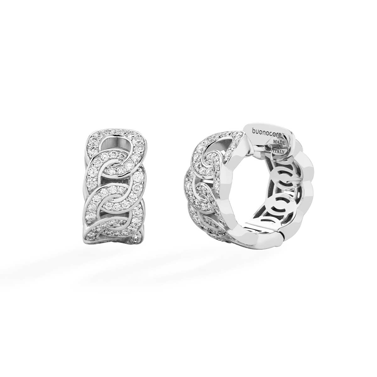 Noon earrings in white gold with white diamonds made by Buonocore Gioielli