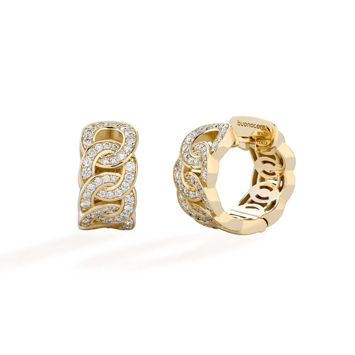 Noon earrings in yellow gold 18 kt with white diamonds made by Buonocore Gioielli